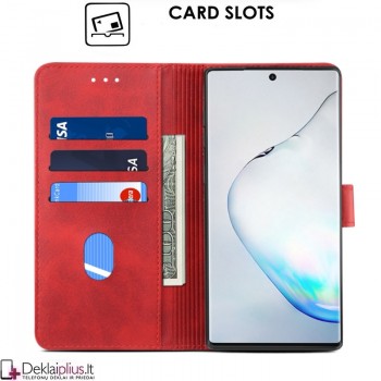 Dirbtinės odos atverčiamas dėklas su skyreliais - raudonas (Samsung Note 10 Plus) Dirbtinės odos atverčiamas dėklas su skyreliais - raudonas (Samsung Note 10 Plus)